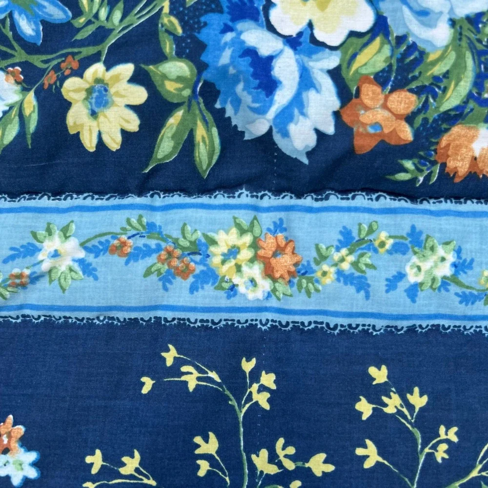 Vtg Handmade Quilt 78x82 Blue Floral Cottagecore Hand Stitched Cotton Full Queen